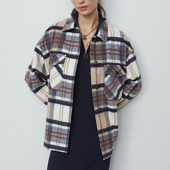 Zara Plaid Wool Shacket Overshirt Size XL - Picture 12 of 14